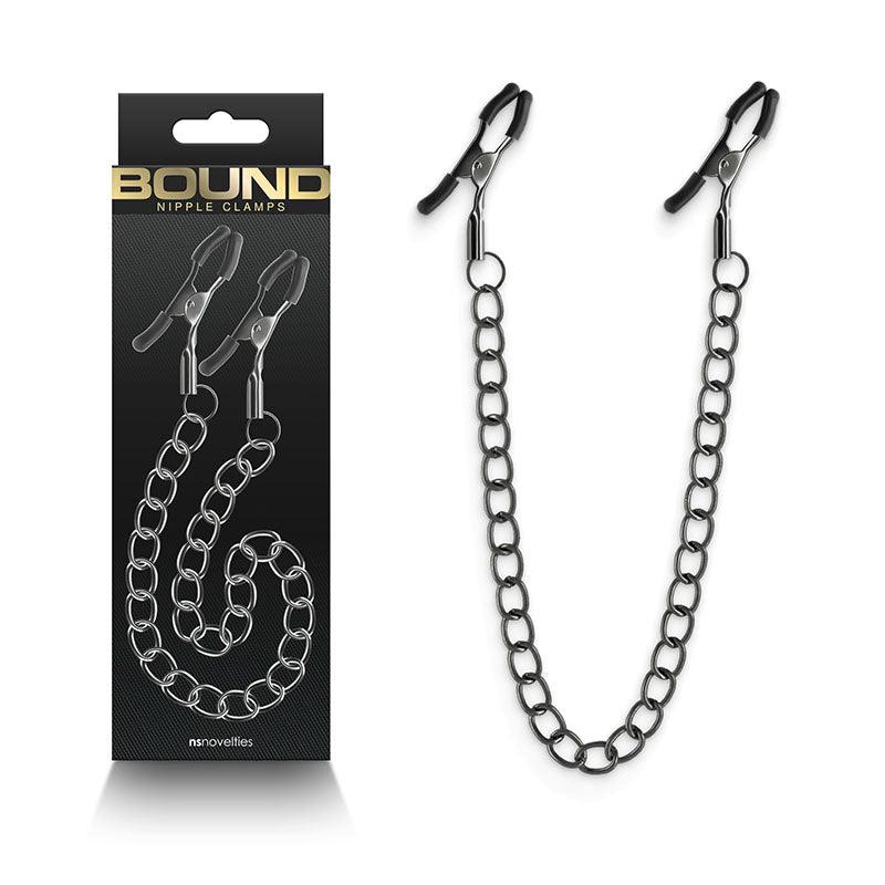 Bound Nipple Clamps - DC2 - Gunmetal - Gunmetal Nipple Clamps with Chain - NSN-1303-01