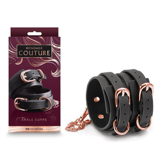 Bondage Couture Ankle Cuffs - Black - Black Restraints - NSN-1306-43