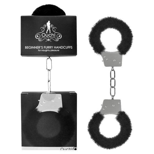 Ouch Beginner's Furry Handcuffs - Black Fluffy Restraint - OU002BLK