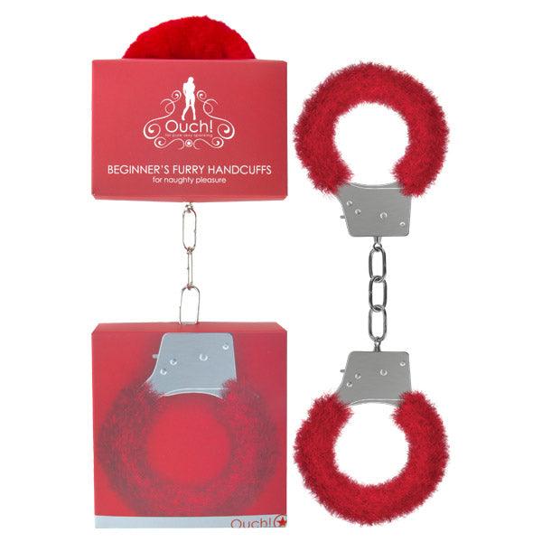 Ouch Beginner's Furry Handcuffs - Red Fluffy Restraint - OU002RED