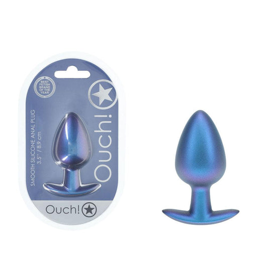 OUCH! Anal Plug - Large - Metallic Blue - Metallic Blue 8.9 cm Large Butt Plug - OU1019MBL