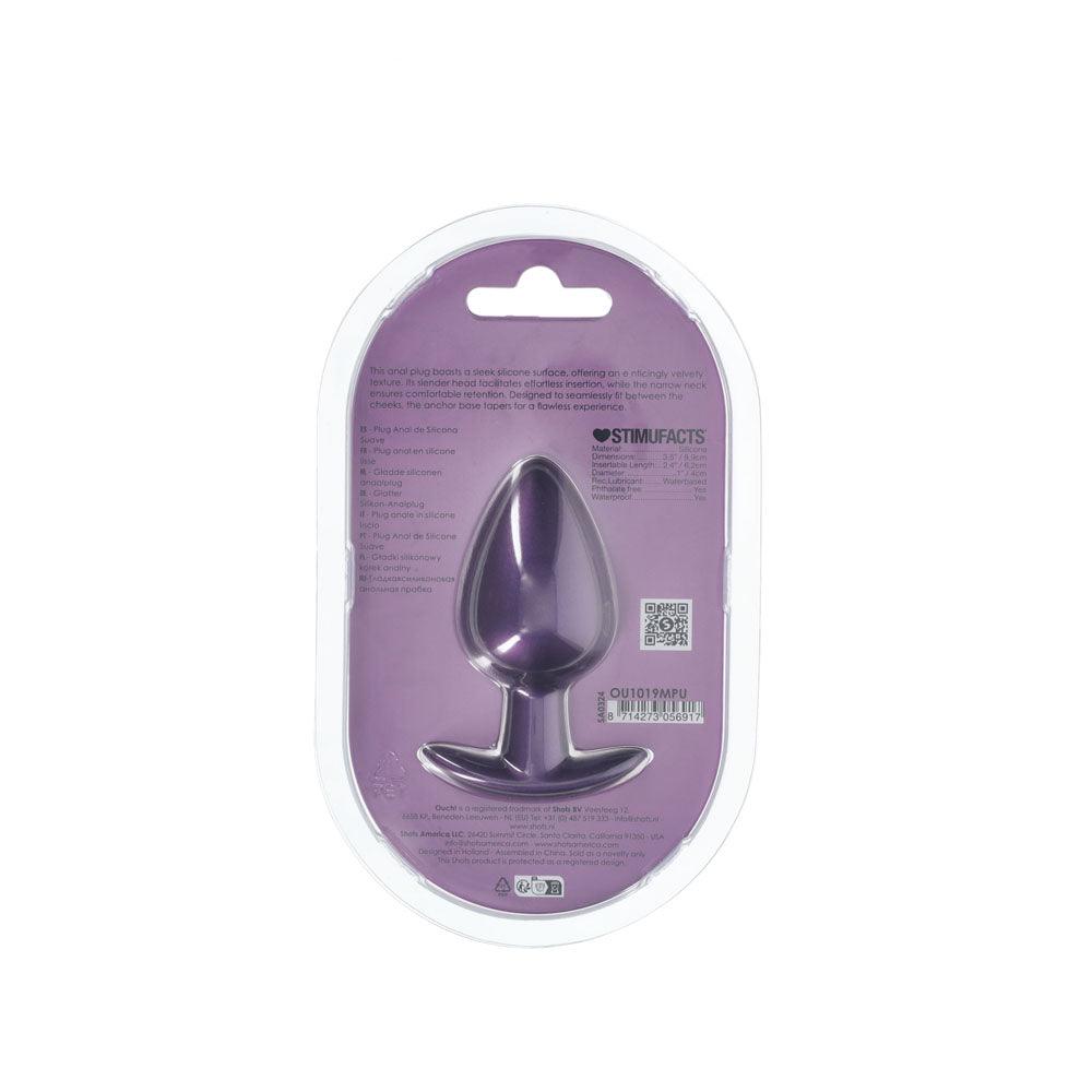 OUCH! Anal Plug - Large - Metallic Purple - Metallic Purple 8.9 cm Large Butt Plug - OU1019MPU