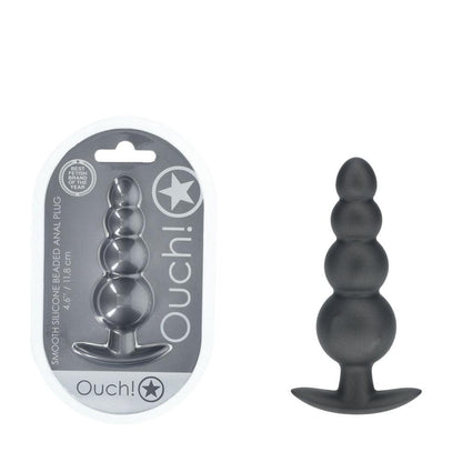 OUCH! Beaded Anal Plug - Gun Metal - Gun Metal Grey 11.7 cm Butt Plug - OU1020GUN