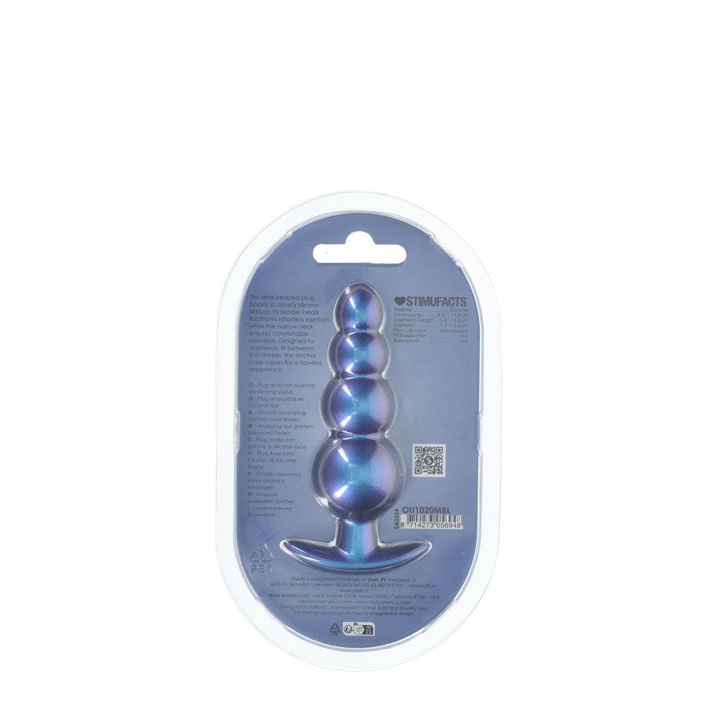 OUCH! Beaded Anal Plug - Metallic Blue - Metallic Blue 11.7 cm Butt Plug - OU1020MBL