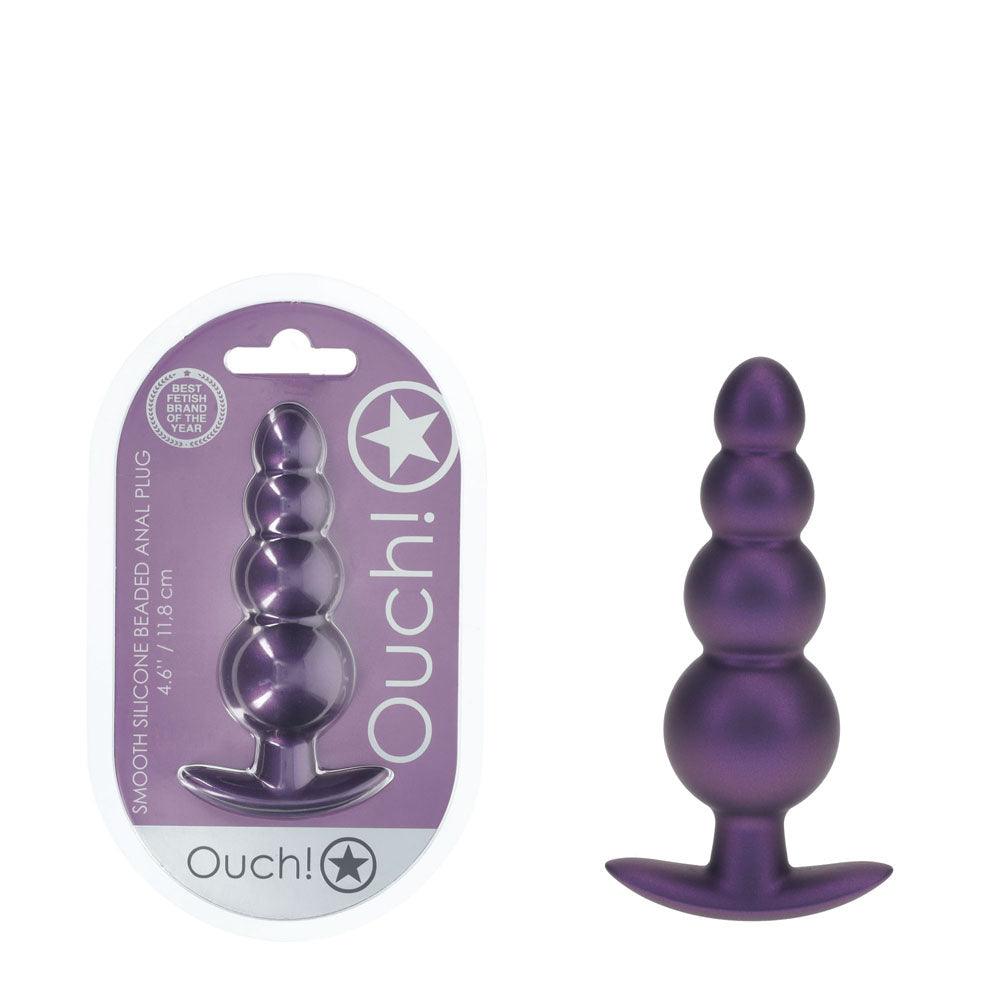 OUCH! Beaded Anal Plug - Metallic Purple - Metallic Purple 11.7 cm Butt Plug - OU1020MPU