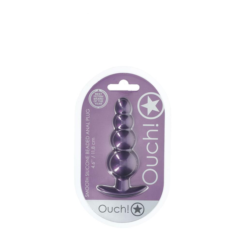 OUCH! Beaded Anal Plug - Metallic Purple - Metallic Purple 11.7 cm Butt Plug - OU1020MPU