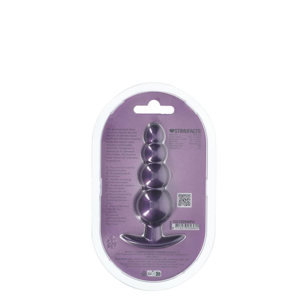 OUCH! Beaded Anal Plug - Metallic Purple - Metallic Purple 11.7 cm Butt Plug - OU1020MPU