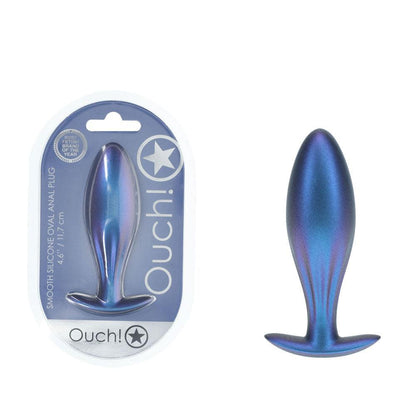 OUCH! Oval Anal Plug - Metallic Blue - Metallic Blue 11.7 cm Butt Plug - OU1021MBL