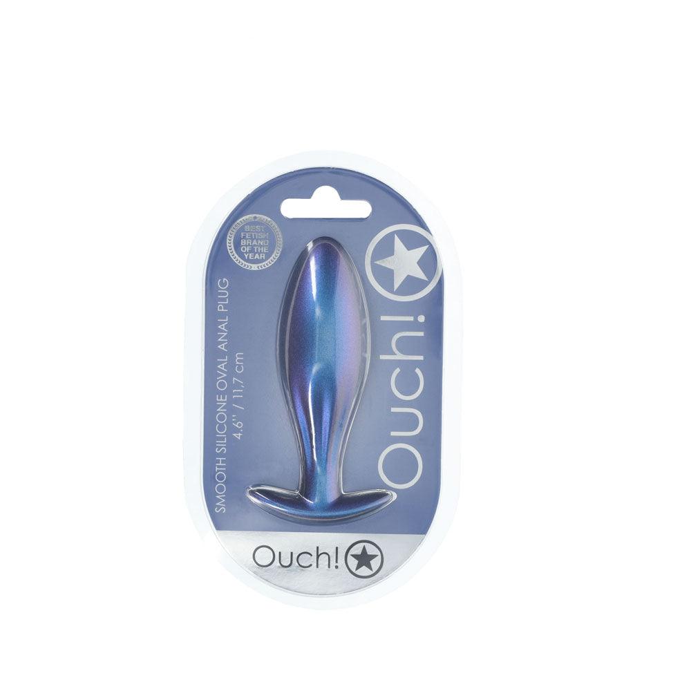 OUCH! Oval Anal Plug - Metallic Blue - Metallic Blue 11.7 cm Butt Plug - OU1021MBL