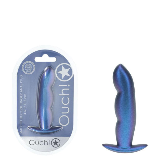 OUCH! Finger Anal Plug - Metallic Blue - Metallic Blue 11.7 cm Butt Plug - OU1023MBL