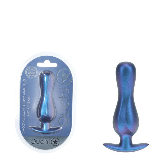 OUCH! Curvy Anal Plug - Metallic Blue - Metallic Blue 11.7 cm Butt Plug - OU1024MBL