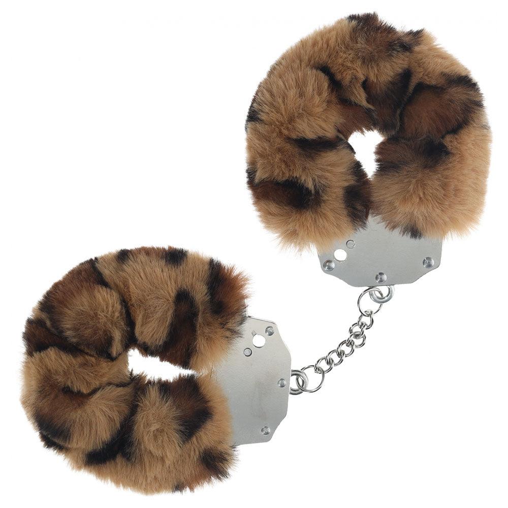 OUCH! Heavy-Duty Fluffy Cuffs - Leopard - Leopard Fluffy Restraints - OU1046LEO