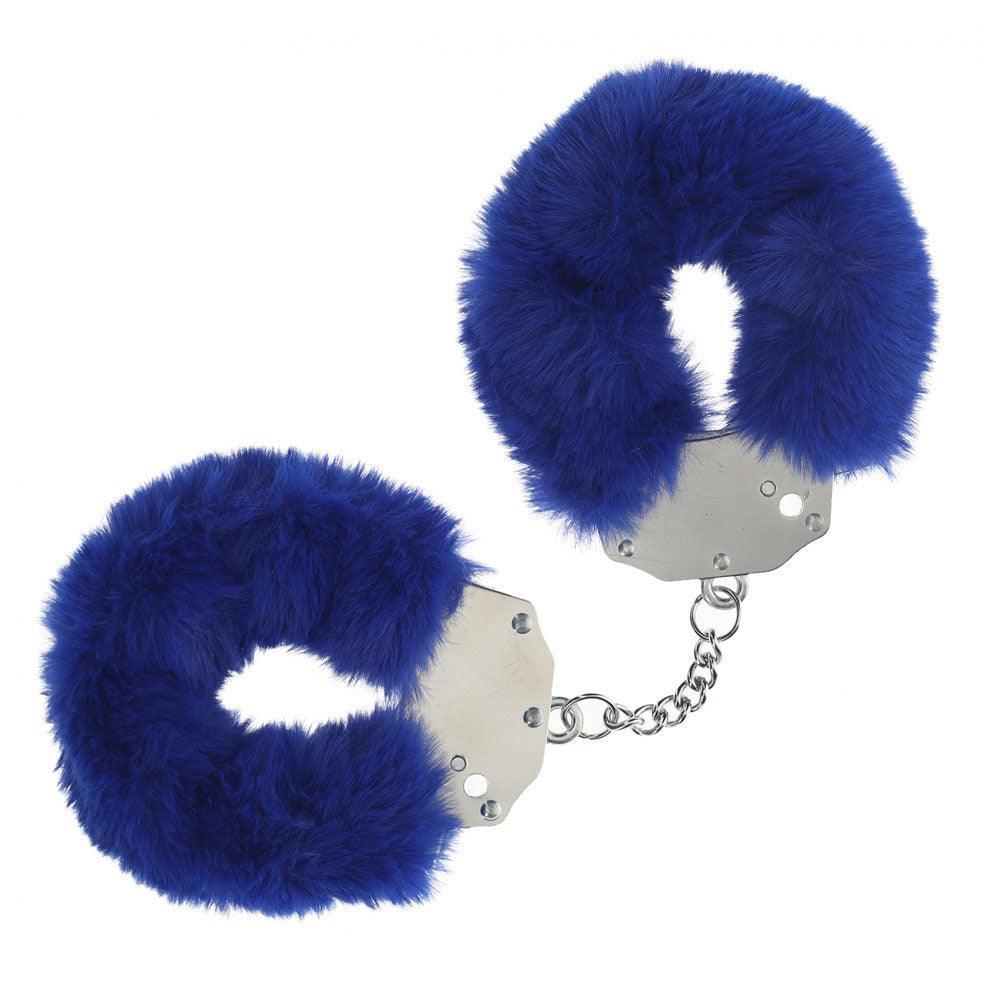 OUCH! Heavy-Duty Fluffy Cuffs - Navy - Navy Fluffy Restraints - OU1046NVY