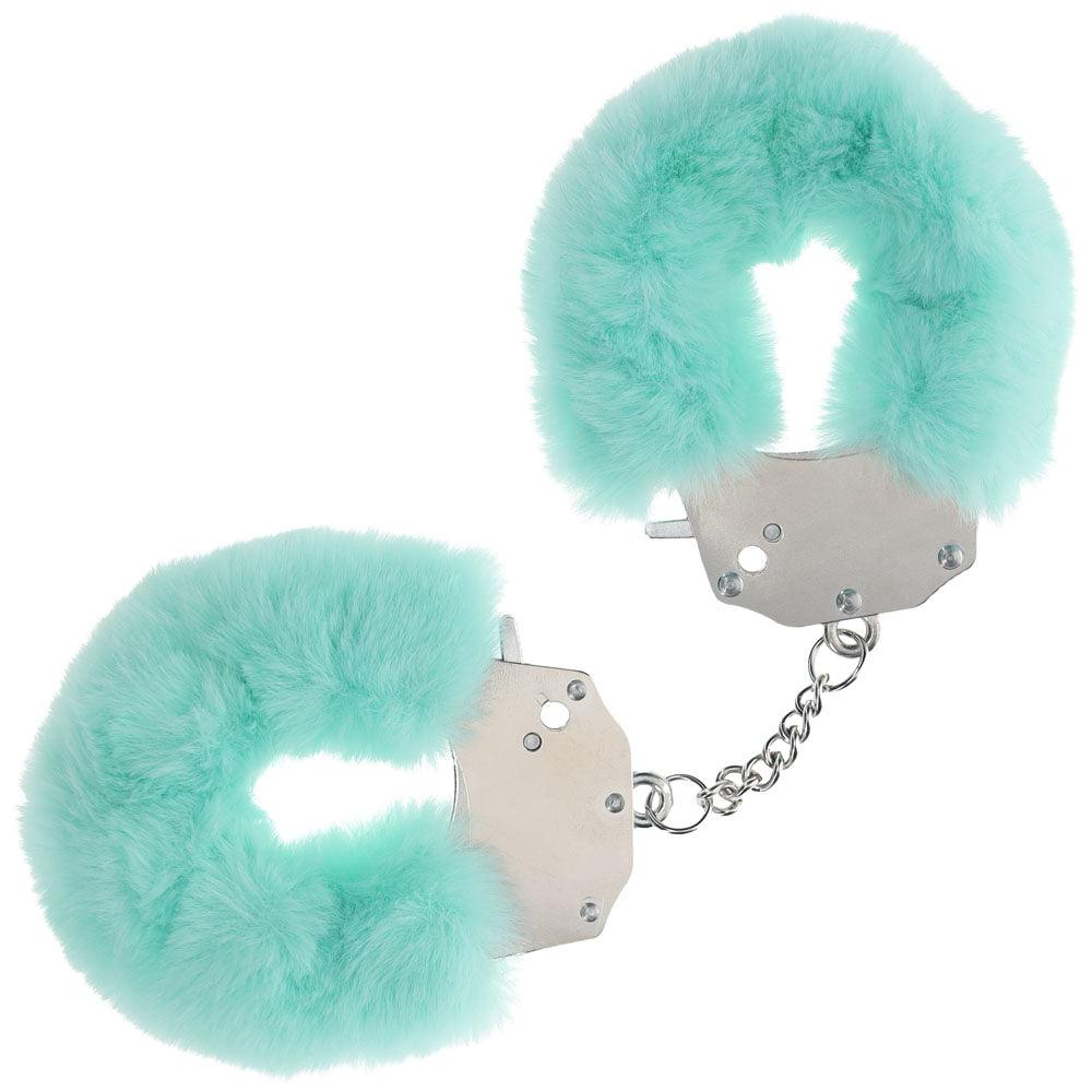 OUCH! Heavy-Duty Fluffy Cuffs - Powder Green - Powder Green Fluffy Restraints - OU1046PGRN