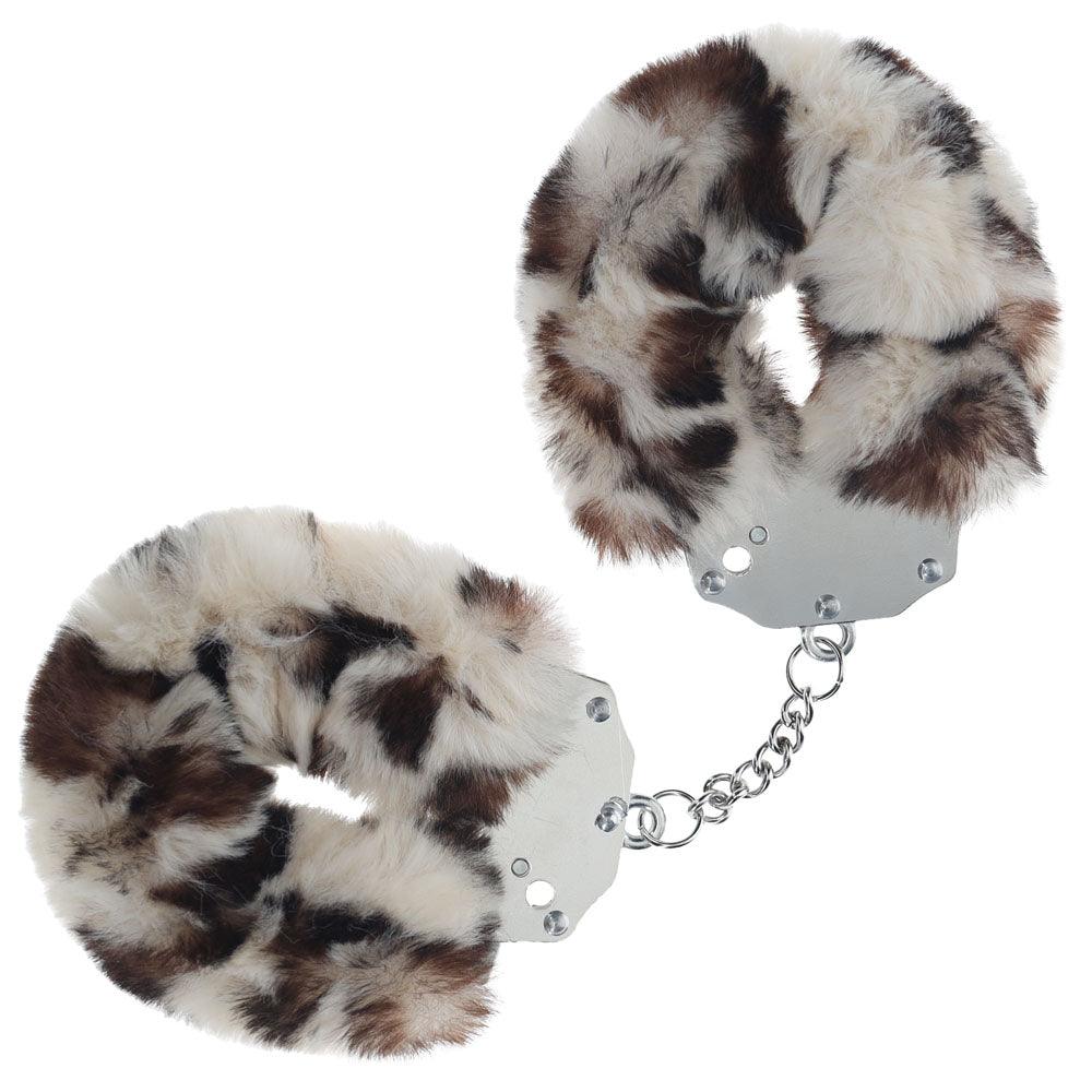 OUCH! Heavy-Duty Fluffy Cuffs - Snow Leopard - Snow Leopard Fluffy Restraints - OU1046SNO