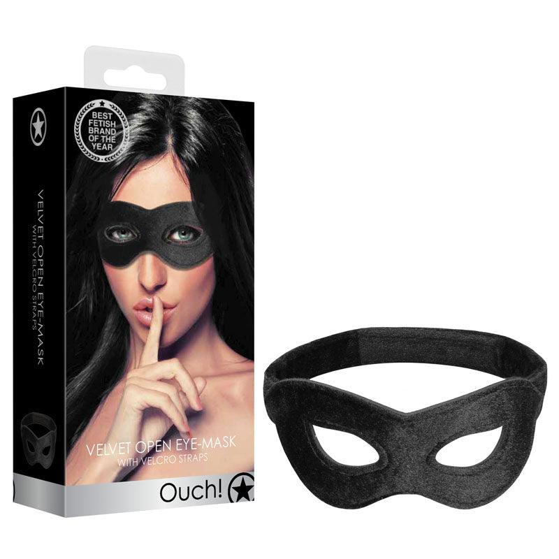 Ouch! Velvet & Velcro Adjustable Open Eye Mask - Black Restraint - OU522BLK