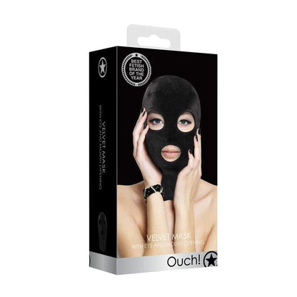 Ouch! Velvet & Velcro Mask with Eye and Mouth Opening - Black Hood - OU523BLK