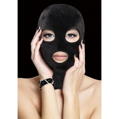 Ouch! Velvet & Velcro Mask with Eye and Mouth Opening - Black Hood - OU523BLK