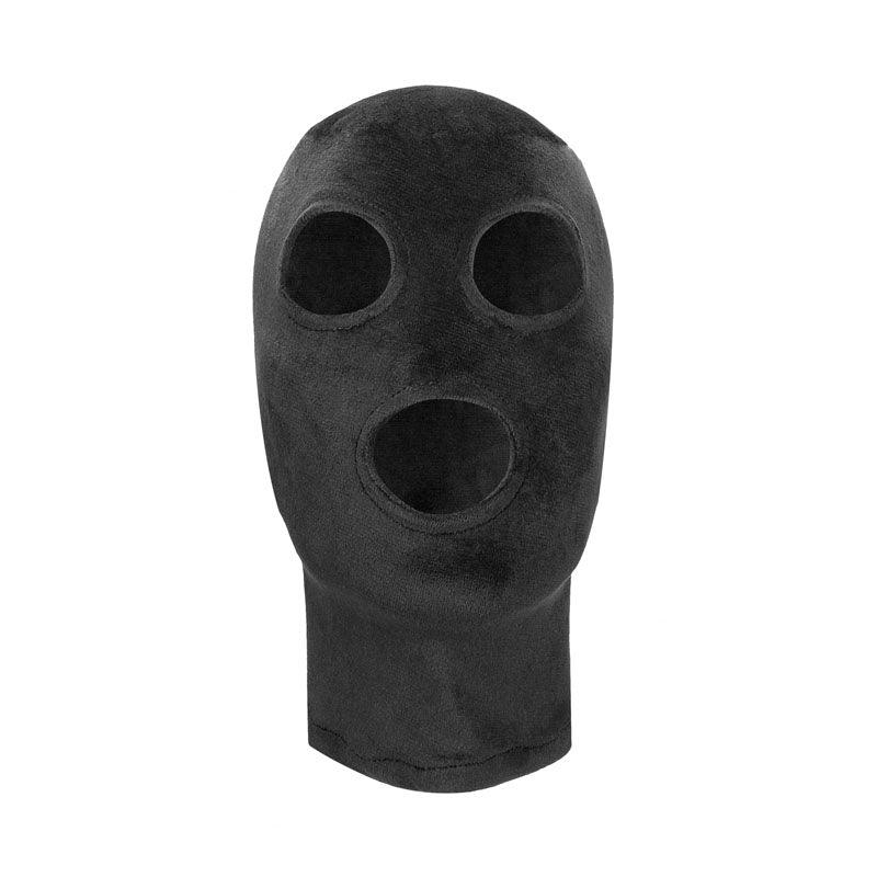 Ouch! Velvet & Velcro Mask with Eye and Mouth Opening - Black Hood - OU523BLK