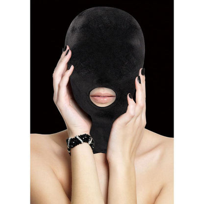 Ouch! Velvet & Velcro Mask with Mouth Opening - Black Hood - OU524BLK