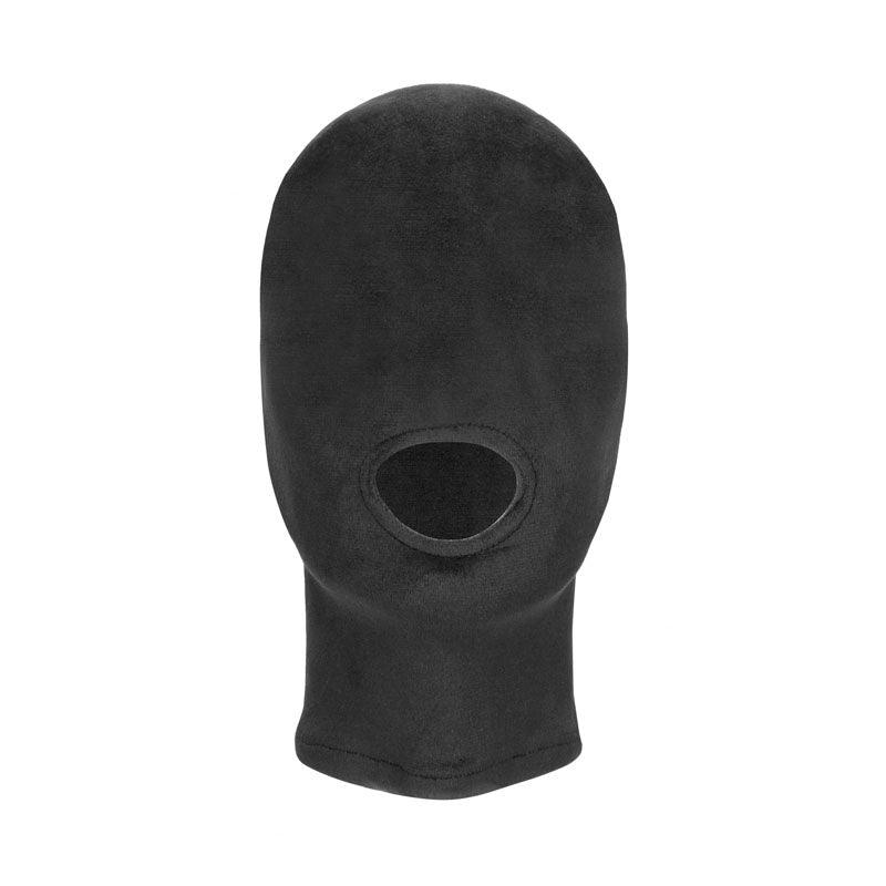 Ouch! Velvet & Velcro Mask with Mouth Opening - Black Hood - OU524BLK