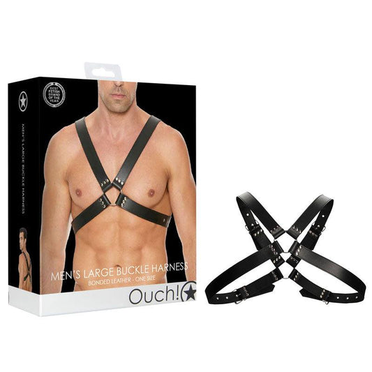 Ouch! Men's Large Buckle Harness - Black - One Size - OU556BLK