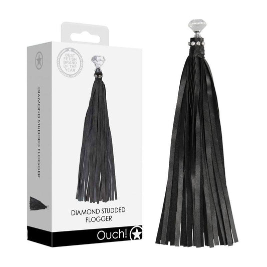 OUCH! Diamond Studded Whip - Black Whip - OU576BLK