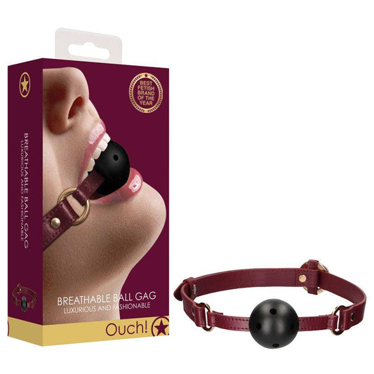 OUCH! Halo - Breathable Ball Gag - Burgundy Mouth Restraint - OU586BUR