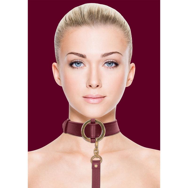 OUCH! Halo - Collar With Leash - Burgundy Restraint - OU588BUR