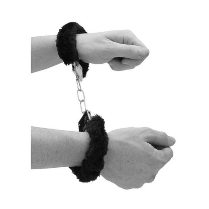 OUCH! Black & White Beginner's Furry Hand Cuffs - Black Restraints - OU658BLK