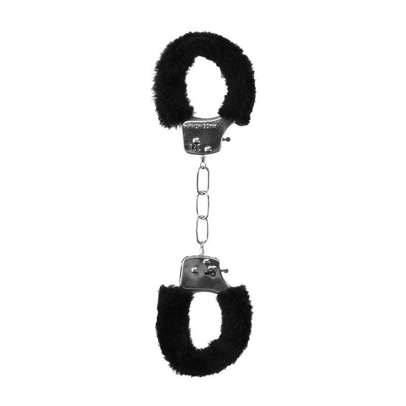 OUCH! Black & White Beginner's Furry Hand Cuffs - Black Restraints - OU658BLK