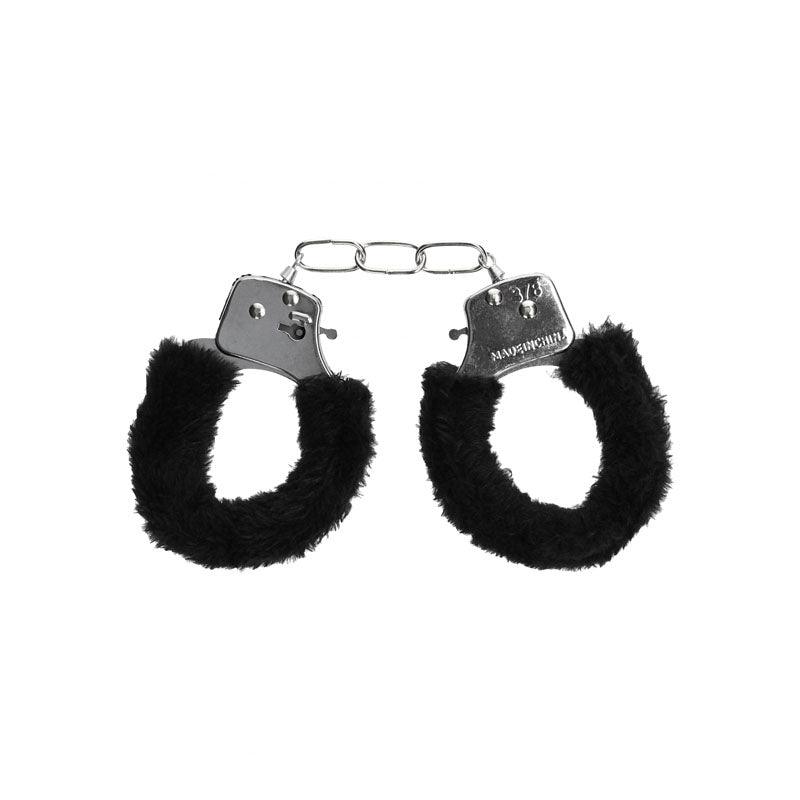 OUCH! Black & White Beginner's Furry Hand Cuffs - Black Restraints - OU658BLK