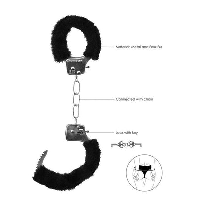 OUCH! Black & White Beginner's Furry Hand Cuffs - Black Restraints - OU658BLK