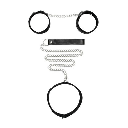 OUCH! BW Velcro Collar With Leash And Hand Cuffs - Black Restraints - OU672BLK