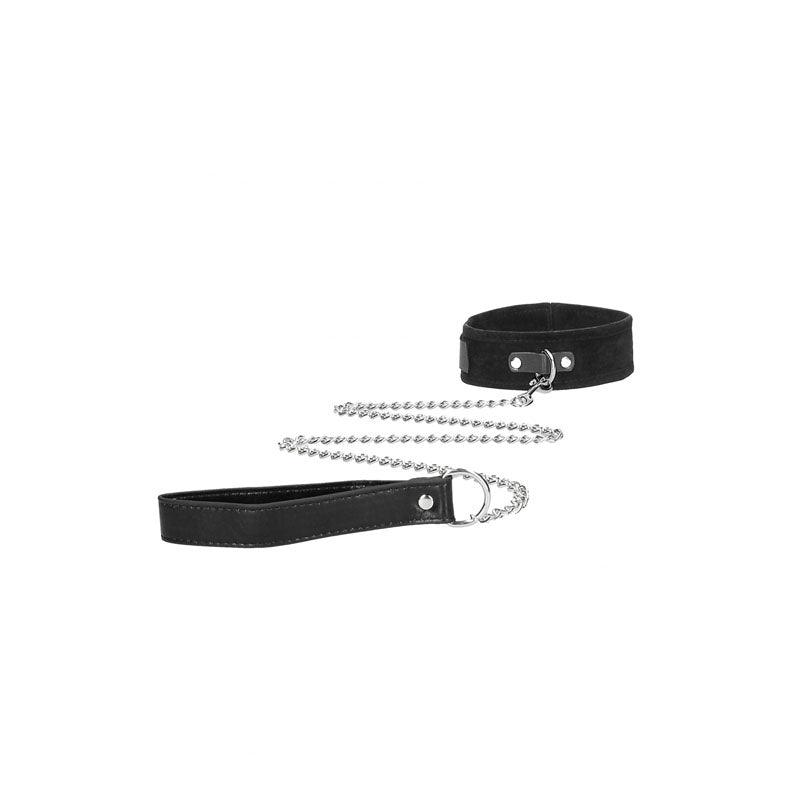 OUCH! BW Velcro Collar With Leash And Hand Cuffs - Black Restraints - OU672BLK