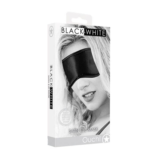 OUCH! Black & White Satin Eye-Mask - Black Eye Restraint - OU681BLK