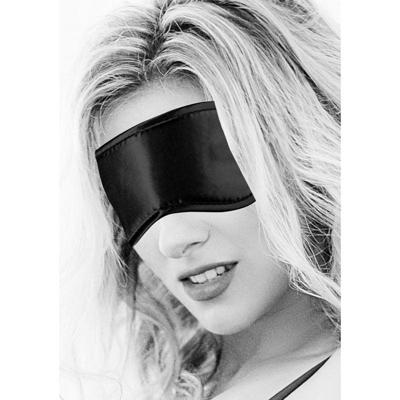 OUCH! Black & White Satin Eye-Mask - Black Eye Restraint - OU681BLK