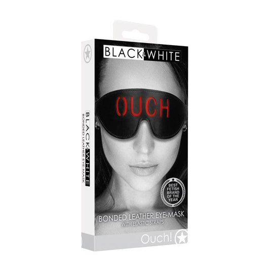 OUCH! Black & White Bonded Leather Eye-Mask ''Ouch'' - Black Eye Restraint - OU688BLK