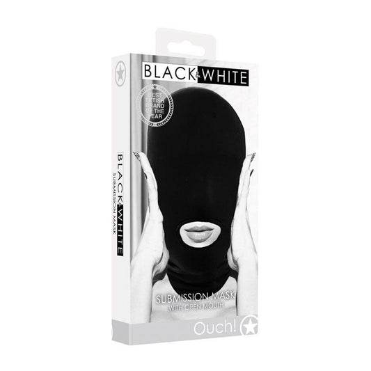 OUCH! Black & White Submission Mask - Black Hood Mask - OU690BLK