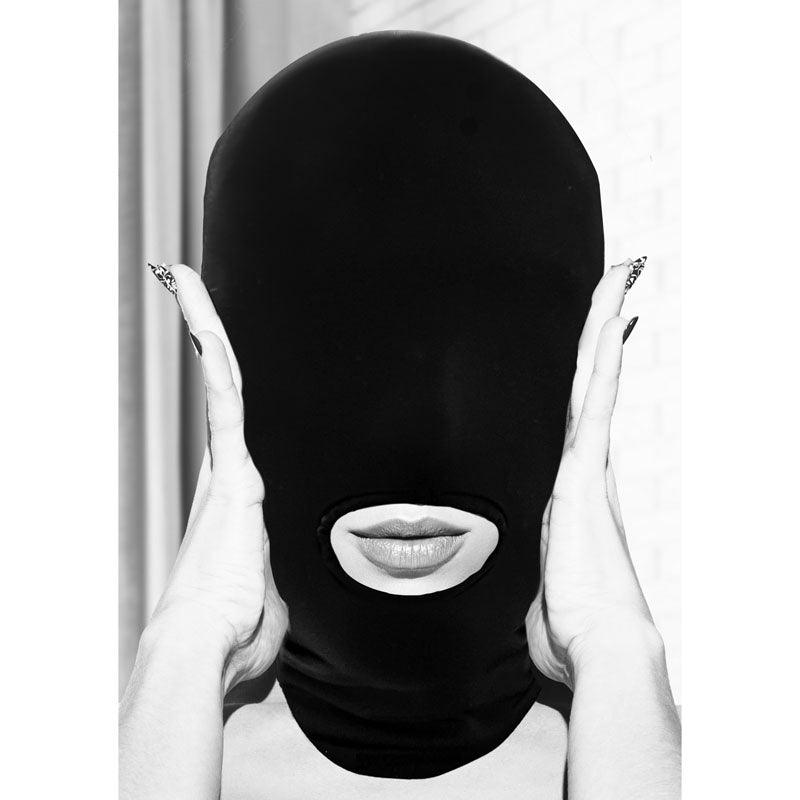 OUCH! Black & White Submission Mask - Black Hood Mask - OU690BLK