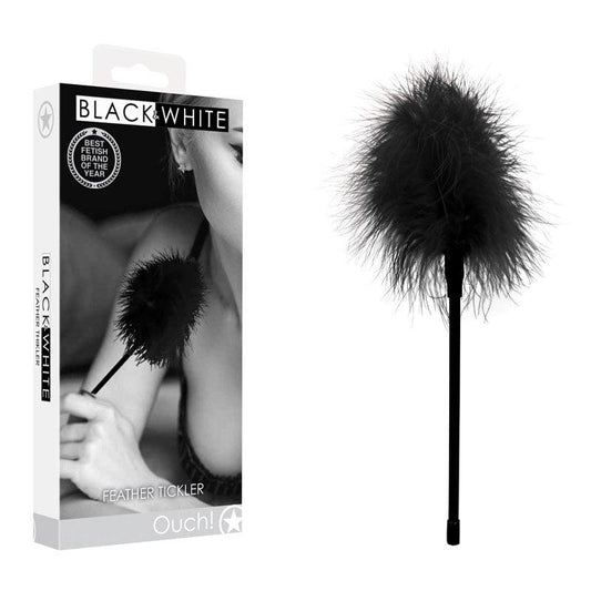 OUCH! Black & White Feather Tickler - Black Feather Crop - OU694BLK