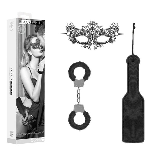 OUCH! Black & White Introductory Bondage Kit #3 - Bondage Kit - 3 Piece Set - OU698BLK