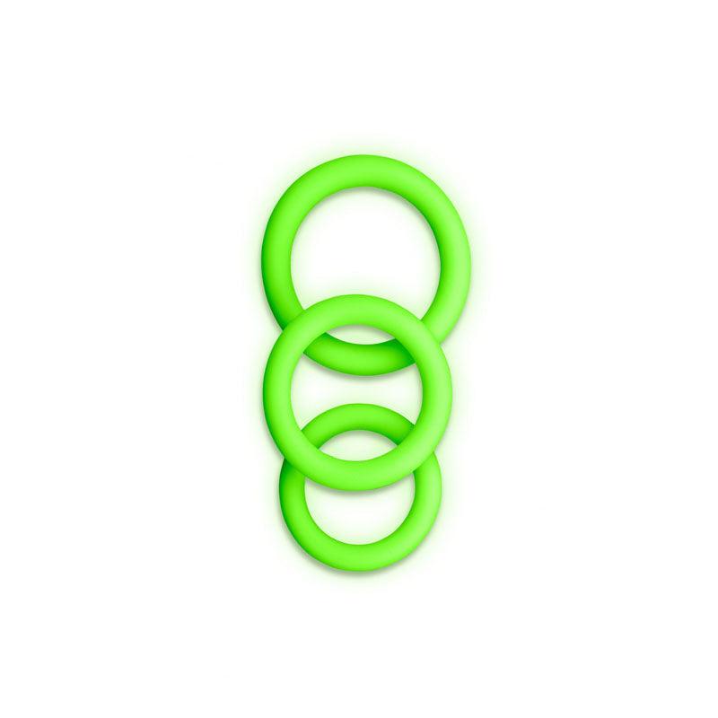 OUCH! Glow In The Dark Cock Ring Set - Glow in Dark Cock Rings - Set of 3 Sizes - OU731GLO