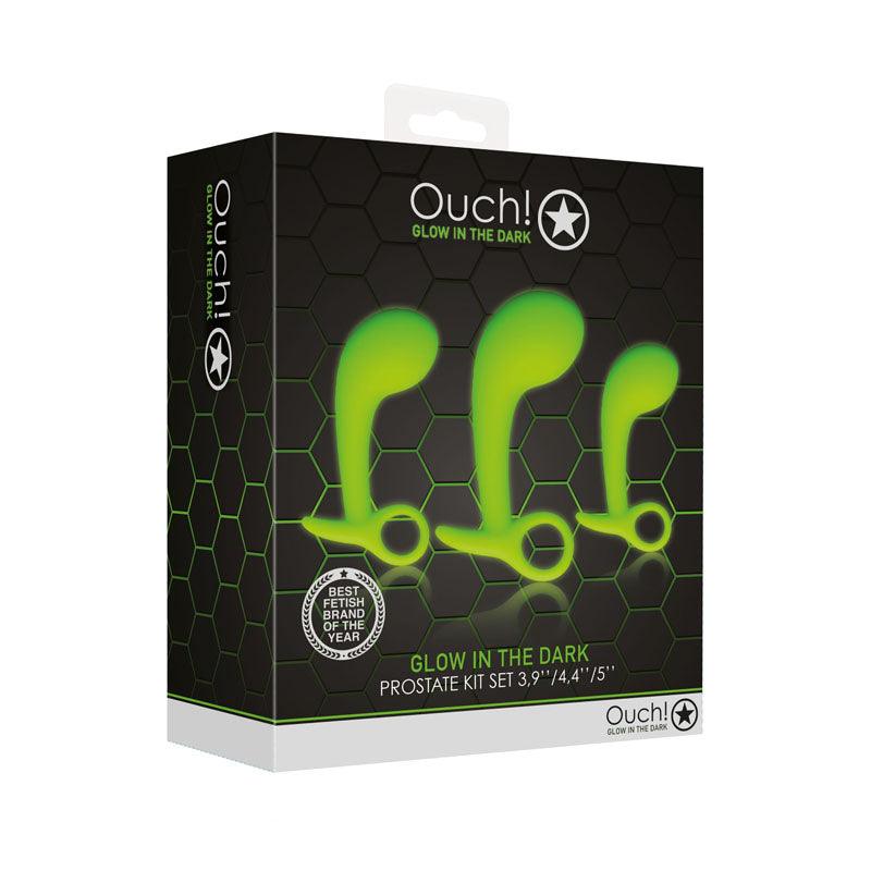 OUCH! Glow In The Dark Prostate Kit - Glow in Dark Prostate Massagers - Set of 3 - OU788GLO