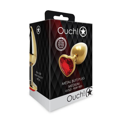 OUCH! Heart Gem Gold Butt Plug - Medium - Gold 8 cm Medium Butt Plug with Heart Gem Base - OU806GLD