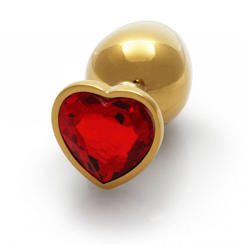 OUCH! Heart Gem Gold Butt Plug - Large - Gold 9.3 cm Large Butt Plug with Heart Gem Base - OU807GLD