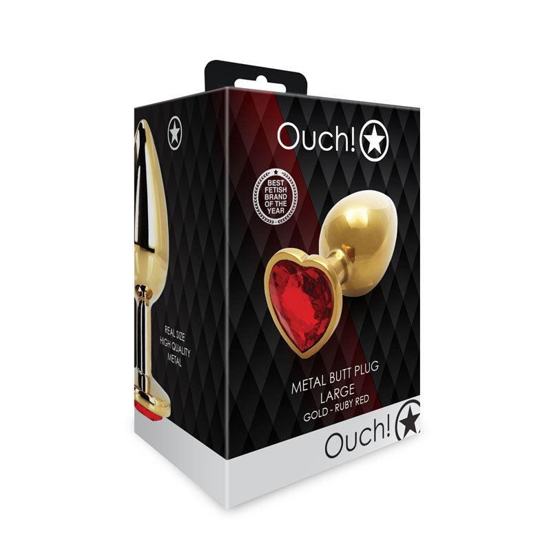 OUCH! Heart Gem Gold Butt Plug - Large - Gold 9.3 cm Large Butt Plug with Heart Gem Base - OU807GLD