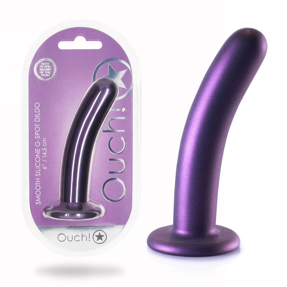 OUCH! Smooth Silicone G-Spot Dildo - 6'' / 14.5 cm - Metallic Purple 14.5 cm Dildo - OU820MPU