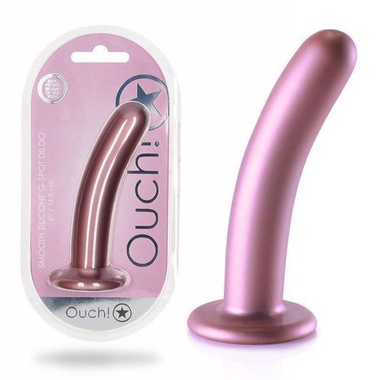 OUCH! Smooth Silicone G-Spot Dildo - 6'' / 14.5 cm - Rose Gold 14.5 cm Dildo - OU820ROS