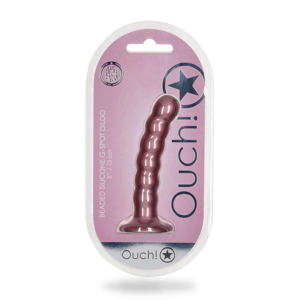 OUCH! Beaded Silicone G-Spot Dildo - 5'' / 13cm - Rose Gold 13 cm Dildo - OU822ROS